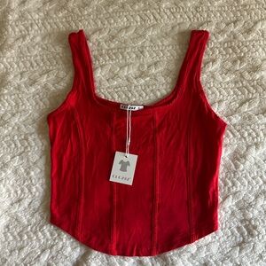 CLOZOZ Tank Crop Top for Women Bustier Square Neck Sleeveless Sexy  Tops Red